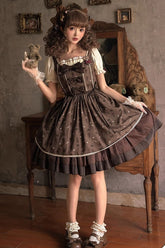 Robe Lolita Princesse Élégante Douce avec Nœud à Volants et Imprimé Ballon à Air Chaud Moro Coco Marron